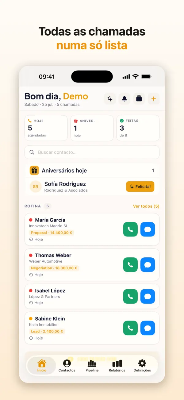 Todas as chamadas numa só lista